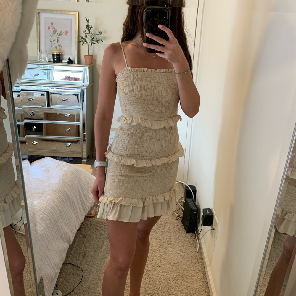 Beige ruffle dress